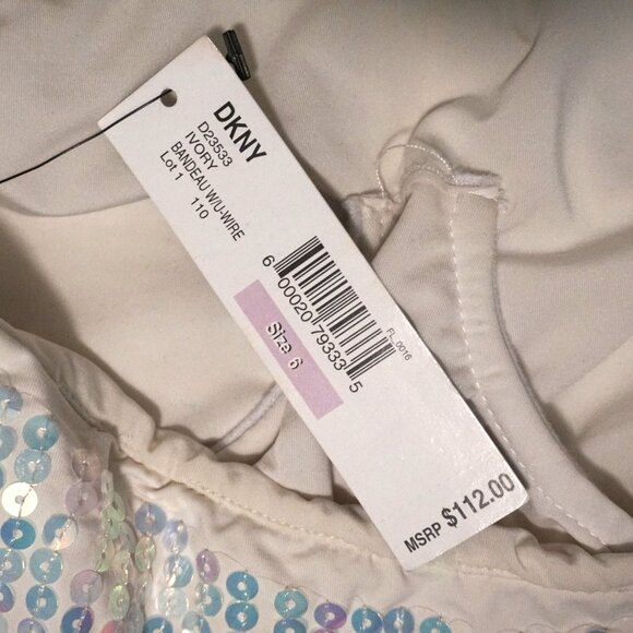 DKNY Ivory Bandeau Under Wire Built in Bra Sequin Banded Swimsuit Women’s Size 6 - Picture 7 of 9